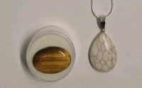 (1) 15.15ct Natural Golden Tigers Eye Cabochon Oval & (1) Natural Stone / Crystal Pendant W/ .925 Silver Necklace