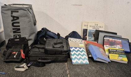 Laundry Bag, Husky Work Bags, Briefcase(Small and Big), Duffelbag, Trans Alaska Pipeline Books, Excel 2007 For Ddummies Book, QuickBooks 2009, Business Cards, 3 Folder Planners, 5 Photo Books, 2 Binders, Dog Harness