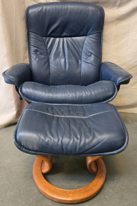 Blue Leather Recliner Chair w/Foot Rest