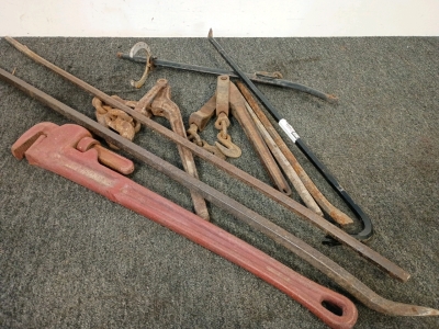 Vintage Durbin Durco Dixie Chain Load Binder, Chipping and Prying Tools, Pipe Wrench