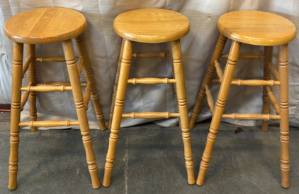 (3) Matching Wooden Stools / 13&rdquo; L x 13&rdquo; W x 30&rdquo; H
