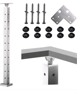 (2) Senmit Cable Railing Post - Stainless Steel Square Fence Post for Deck Cable Railing System, Flat top 42&rdquo;x2&rdquo;x2&rdquo; Brushed Finish Corner Post Pre-Drilled, Silver