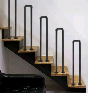 (4) Stair Handrail Matte Black U-Shaped Industrial Wrought Iron Railing Non-Slip Safety Indoor Or Outdoor Elderly Children's Support Poles, Home for Garden Loft Corridor Villa Hotel