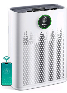 (1) Smart Air Purifier for Home Large Rooms, with WiFi Control, Smart Mode, AQI Display, 22dB Sleep Mode & Aromatherapy, Covers Up to 1295 Ft&sup2; with 2X-Power Filtration, HAP603WF, Bright White, (1) MiLin Top Down Bottom Up Cordless Cellular Shades No Drill