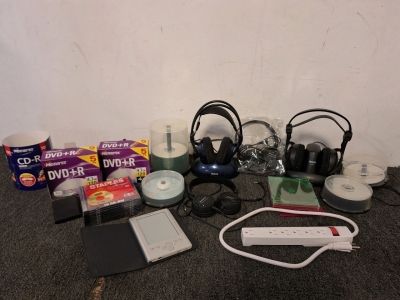 Rewritable CDs, DVDs, (4) Pairs of Headphones, Sony Reader, Power Strip & More