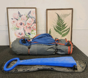 Tarp With Piles, Slippery Racer, A Flower Wall Art 28"&times;20", And Leaf Wall Art 27"&times;18"