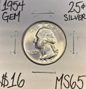 1954 MS65 Gem Silver Washington Quarter