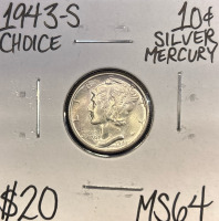 1943-S MS64 Choice Silver Mercury Dime