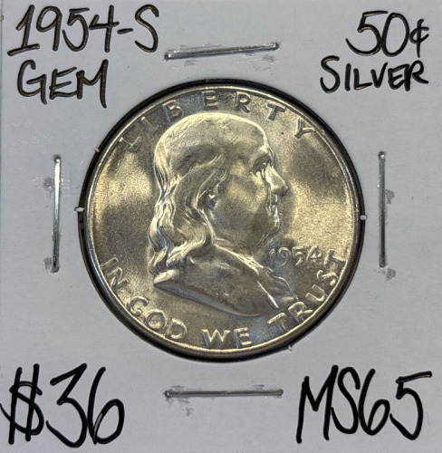 1954-S MS65 Gem Sliver Franklin Half Dollar