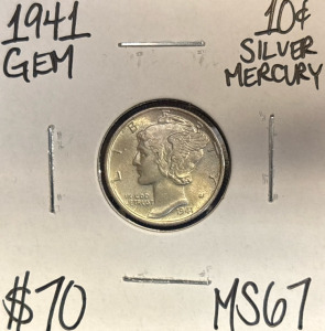1941 MS67 Gem Silver Mercury Dime