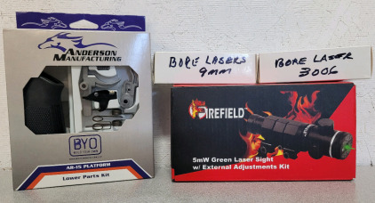 Firefield 5mW Green Laser Sight w/External Adjustment Kit, HQ Issue 30-06 And 9mm Bore Laser, And Anderson Manufacturing AR-15 And Lower Parts Kit