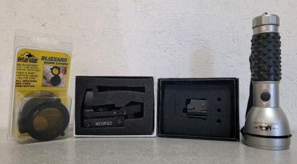 My Crisis Gear MCG Tactical Laser Sight And Electro Dot Sight, Blizzard Scope Cover, And Flashlight