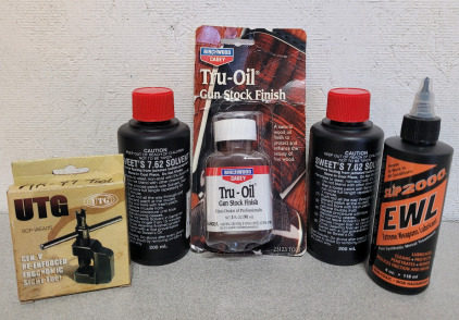 Sweet's 7.62 Solvent, Extreme Weapon Lubricant Slip 2000, Tru-Oil Gun Stock Finish, And Gen. V Re-enforced Ergonomic Sight Tool