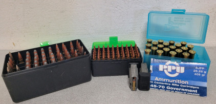 A Variety Of Ammo, Including 45-70 Govt., 223 REM, 8mm, 7.92, And 597 Magazines With Ammo