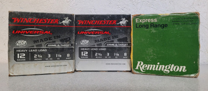 75 12Ga. Shotgun Shells- (50) Winchester 8 Shot Game And Target And (25) Remington 5 Shot Express Long Range
