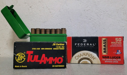 Various Ammo, Including 338, 9mm, And 30. Carbine