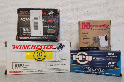 (70) Winchester 380 Rounds And (25) PPU and (25) Hornady 32 Auto Rounds