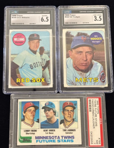 1969 Topps #564 Gil Hodges Baseball Card, 1969 Topps #349 Dick Williams Baseball Card, And 1982 Topps Twin Future Stars Faedo/Hrbek/Laudner Baseball Cards