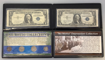 &ldquo;No Motto&rdquo; Collections Including 1937 Buffalo Nickel, 1935 $1 Silver Certificate, Liberty Head Nickel, And More