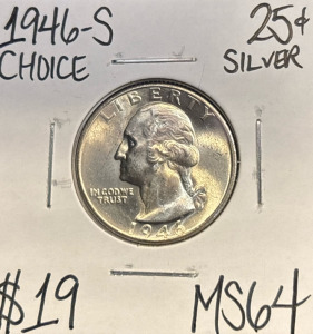 1946-S MS64 Choice Silver Washington Quarter