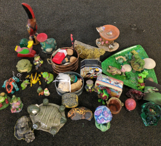 Trinkets, Turtle Statue And Other Frog Figurines