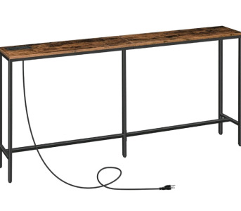 70.9'' Console Table With Power Outlet, Narrow Sofa Table, Industrial Entryway Table With USB Ports, Behind Couch For Entryway, Hallway, Foyer, Living Room, Rustic Brown CTHR18E01Z1