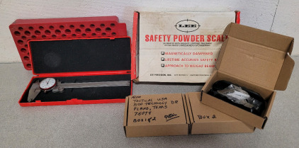 Tactical USA Pistol Magnet, Lee Safety Powder Scale, Hornady Dial Caliper, And Universal Loading Tray