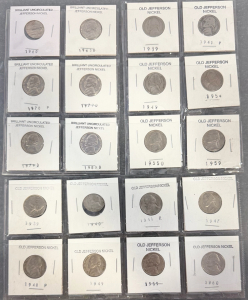 Brilliant Uncirculated Jefferson Nickel&rsquo;s - 1960, 1963D, 1970P, 1977D, 1979D. 1980D / (14) Old Jefferson Nickels