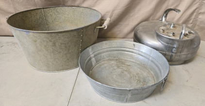 (1) Cream Separator Bowl w/Attachments, (2) Galvanized Tubs