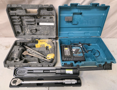 Dewalt Hammer Drill w/Case & Accessories, Large Torque Wrench, Makita Battery Charger w/Makita Drill Case