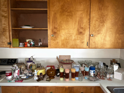 Large Collection Of Vintage Dishes, Glassware, Clock, And Kitchenware