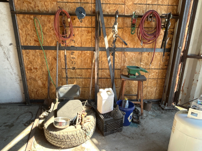 OFFSITE CALDWELL - Yard Tools, Air Hose, Extension Cord, Chain Binders, Crate, Bucket, Hoist, Tire and More