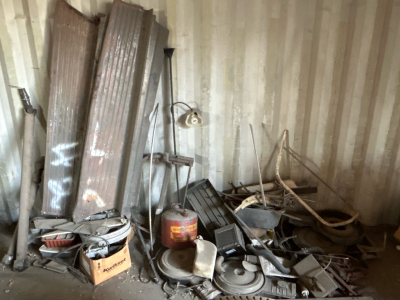 OFFSITE CALDWELL - Scrap Metal Parts, Metal Gas Can, Car Parts and Pieces, Lamp, Large Hand Saw and Much More