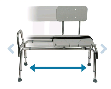(1) DMI - Sliding Transfer Bench Shower Chair W/ Cut-Out Seat, 522-1734-1900<br/><br/>