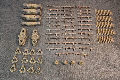 Collection Of Assorted Cabinet Hardware - Hinges, Handle Plates & Handles, 120+ Pieces