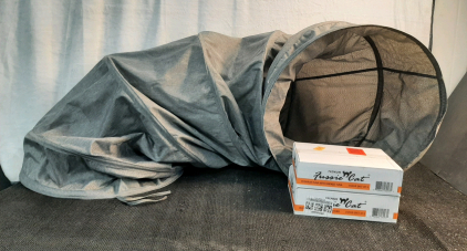 (2) Cases Of 24/80G Cans Of Fussie Cat Premium Smoked Tuna Cat Food & (1) Pet Tunnel