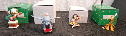 (4) Disney - Grolier Ceramic Christmas Ornaments, (1) Donald Duck, (1) Dumbo, (1) Mowlgi & (1) Pluto