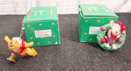 (2) Disney - Grolier Ceramic Christmas Ornaments, (1) Pooh, (1) Piglet