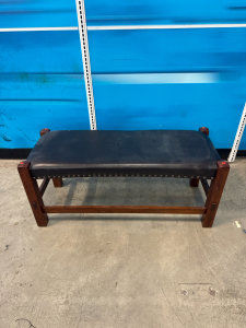 (1) Wooden & Leather Topped Bench