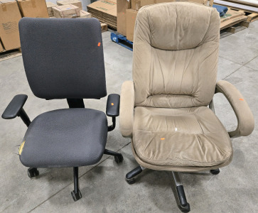 (2) Padded Fabric Adjustable Swivel Office Chairs - 39"H & 41"H