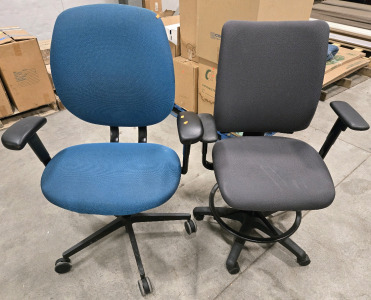 (2) Padded Fabric Adjustable Swivel Office Chairs - 45"H & 43"H