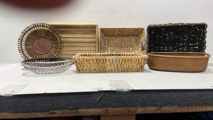 Assorted Wicker, Wood And Rattan Baskets (6), MacCabee Blue Campning Chair