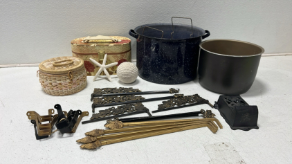 Ornate Iron Flag Holders, Decorative Makeup Box, Sewing Basket, Deep Steamer Pot, Insert Pot, Hanging Match Holder, Starfish, Decorative Croshey Ball