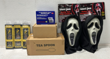 (2) Ghost Face Halloween Masks, Box Of Plastic Tea Spoons, Ultrasonic Pest Repeller 6 Pack, 3 Harry Potter Book Marks, Starlink Gen 3 Pole Mount