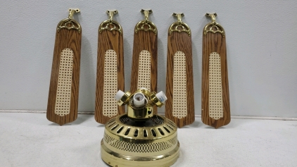Vintage Boho Rattan Bahama Fans 52&rdquo; Deluxe Polished Brass w/ Cane 5 Blades