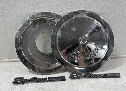 (1) Edelbrock Chrome Air Cleaner Lid&Base (2) Sportsman Royal Badges
