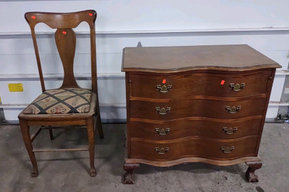 32"x 18"x 30" Serpentine Chest of Drawers w/ Vintage Oak "New Scotland Club" Padded Chair