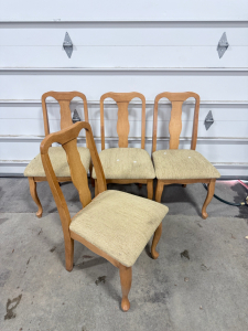 (4) Light Tan And Wood Chairs
