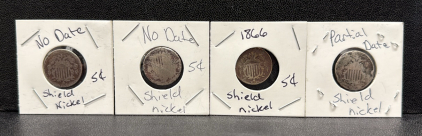 Shield Nickel Collection, U.S. Coins, 1866, No Date, Partial Date