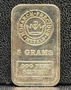 Monarch Precious Metals 5 Gram .999 Fine Silver Bullion Bar